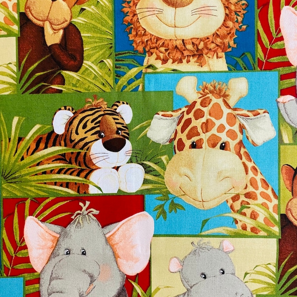 Fabric By The Half Yard - Jungle Babies Frames, Patchwork Fabric, Jungle Animals, Animal Fabric, Nursery Fabric, Designer Fabric