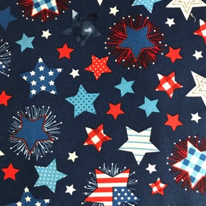 Fabric By The Half Yard - Patterned Stars on Navy Blue, Patriotic Fabric, Star Fabric, American Flag