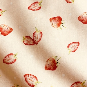 One Fat Quarter of Fabric - Strawberries and Dots, Strawberry Fabric, Spring Fabric, Pale Pink, Valentine Fabric