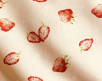 One Fat Quarter of Fabric - Strawberries and Dots, Strawberry Fabric, Spring Fabric, Pale Pink, Valentine Fabric