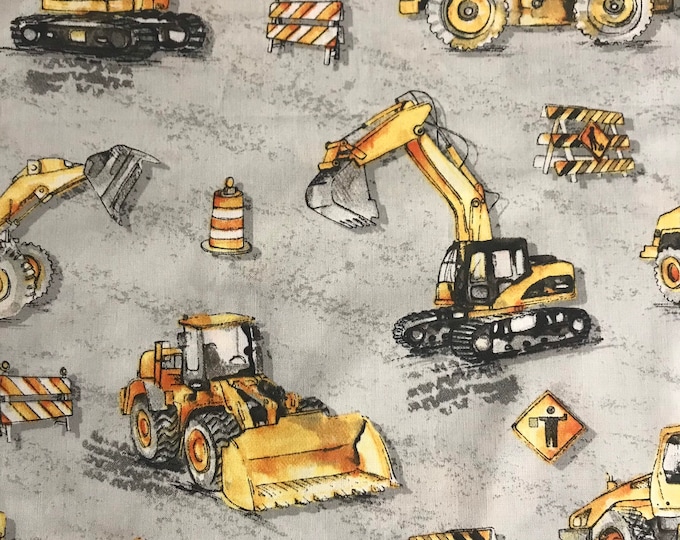 One Half Yard of Fabric Construction Equipment on Gray Etsy