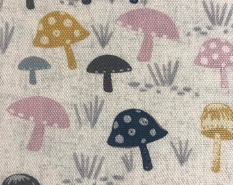Grey Black Sketched Mushroom Fabric 59cm x 120cm Open weave Cotton Sewing Fabric Grey Black Sketched Mushroom Fabric 59cm x 120cm Open weave Cotton Sewing Fabric