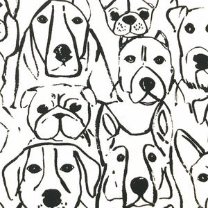 Fabric By The Half Yard -  Dog Sketches on White, Home Dec Fabric, Duck Fabric, Canvas Fabric