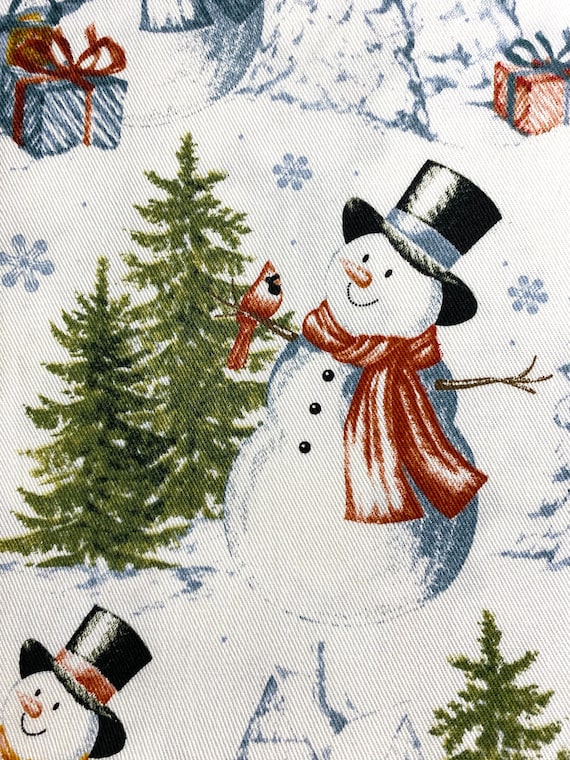 Fabric By the Half Yard -  Snowmen on Twill Fabric, Snowman Fabric, Home Dec Fabric , Tote Bag Fabric, Pillow Fabric, Canvas Fabric, Duc