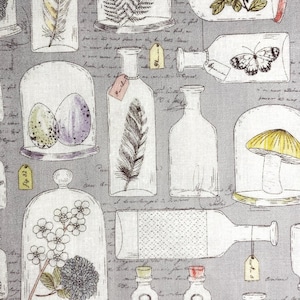 NEW! Fabric By The Half Yard - Vintage Keepsakes, Nature Collage, Mushroom Fabric, Garden Fabric, Floral Fabric, Ferns, Woodland