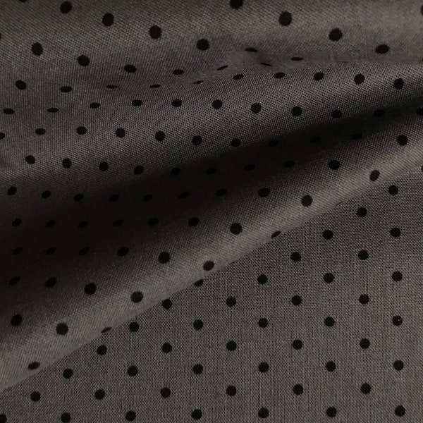 Fabric By the Half Yard - Black Dots on Gray, Polka Dot Fabric, Blender Fabric, Halloween Fabric