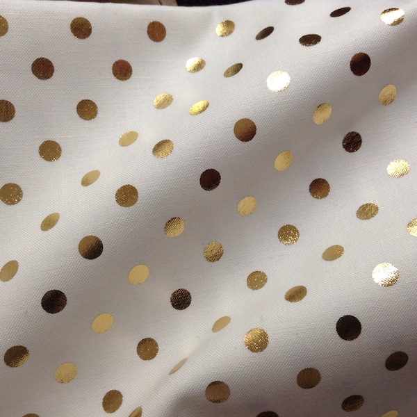 Fabric By The Half Yard - Metallic Gold  Dots on White Cotton Fabric,  Wedding Fabricc, Metallic Gold, Christmas