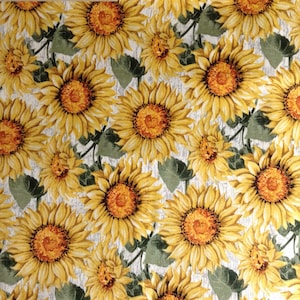 Fabric By The Half Yard- Sunflowers on Distressed Wood Grain, Packed Sunflowers, Floral Fabric, Fall Fabric