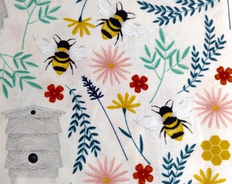 One Half Yard of Fabric Material -  Garden Bees, Bee Fabric, Bumble Bee Fabric