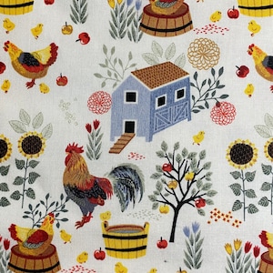 Fabric By The Half Yard - Farm Chickens and Roosters, Chicken Fabric, Farm Fabric, Rooster Fabric