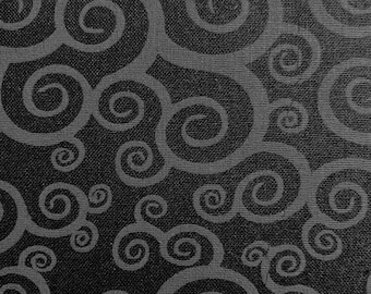 Fabric By The Half Yard - Black with Dark Gray Swirls, Halloween Fabric, Black Blender Fabric