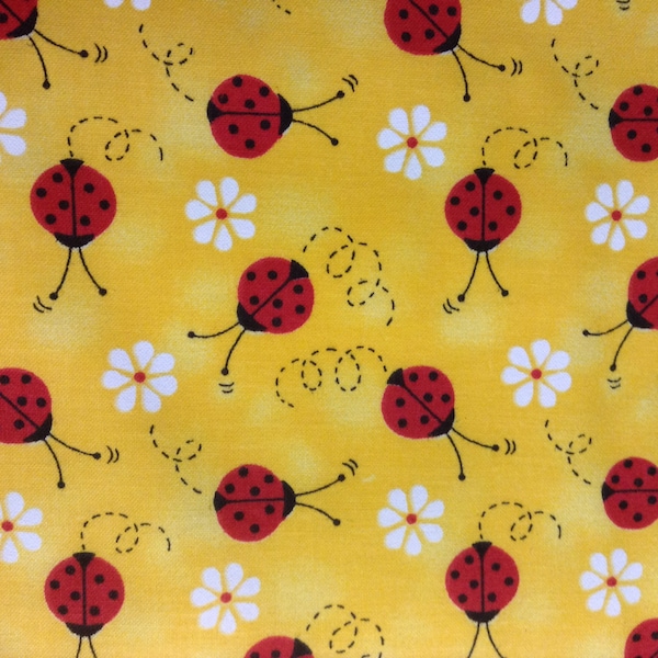 Fabric By the Half Yard - Little Ladybug, Ladybug Fabric, Yellow