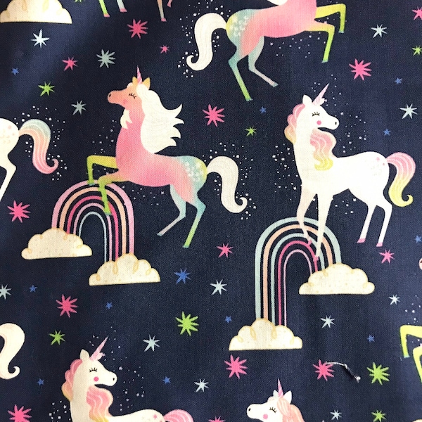 One Half Yard of Fabric  - Pastel Unicorns and Rainbows. Unicorn Fabric