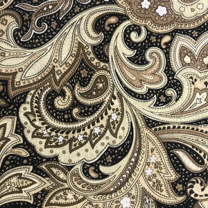 Fabric By The Half Yard - Elegant Paisley, Paisley Fabric, Black, Tan