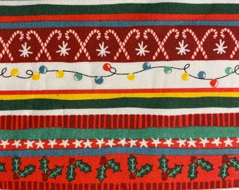 Fabric By The Half Yard - Christmas Stripes, Candy Canes, Christmas Lights, Christmas Fabric