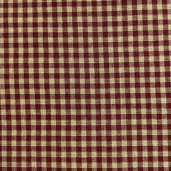 One Half Yard of Fabric - Deep Red/Maroon and Tan Gingham 1/8 Inch Checks, Homespun Fabric, Vintage Fabric, Christmas Crafts