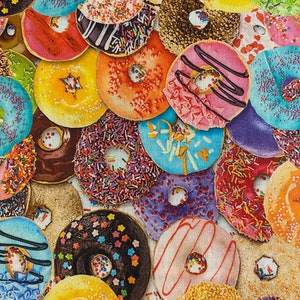 Fabric By The Half Yard -  Doughnuts, Doughnut Fabric, Photo Real Doughnuts, Dessert Fabric, Food Fabric, Packed Doughnuts, Donuts