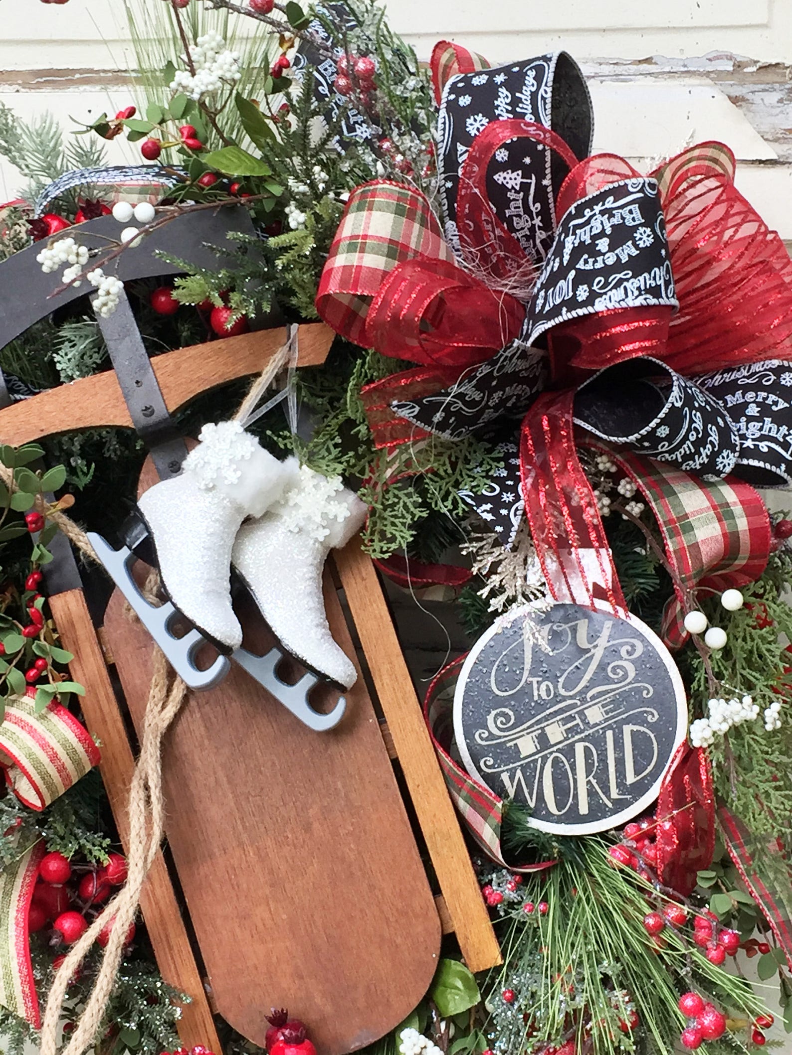 Christmas Wreath Wreath with Sled Christmas Door Decor Etsy