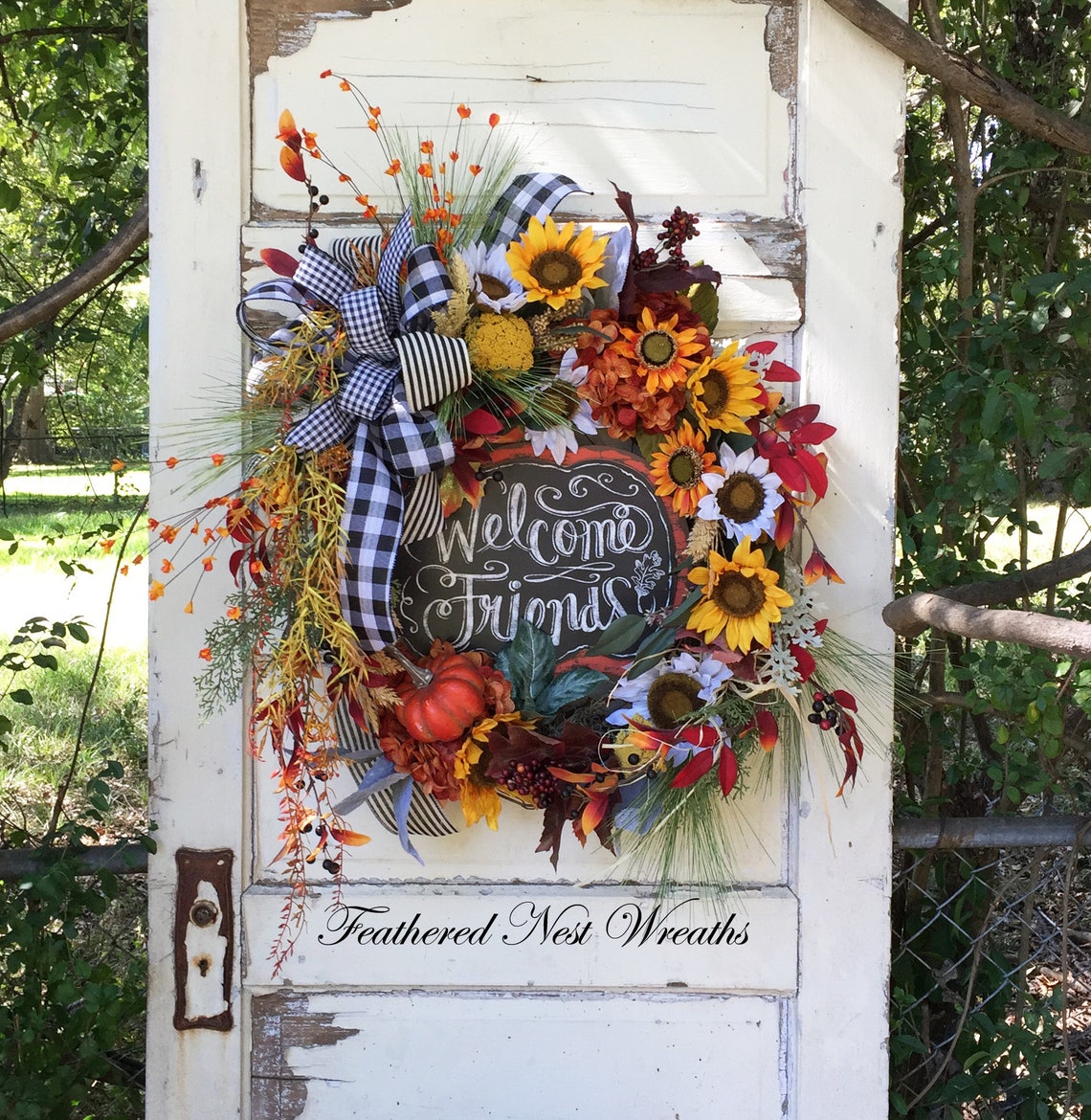 Fall Door WreathFall Door Decor Autumn Decor Thanksgiving Etsy