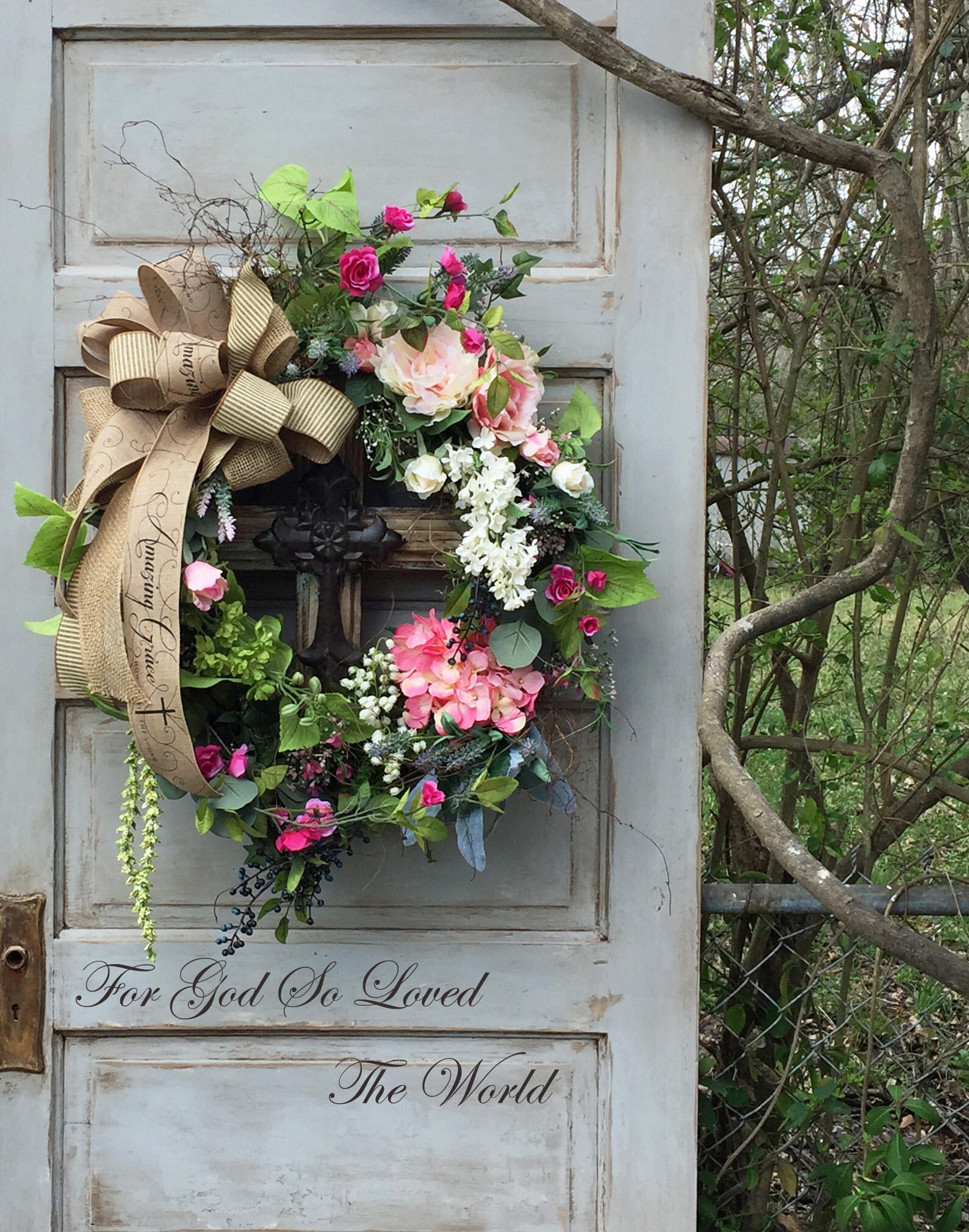 Easter Door Wreath Easter Wreath Wreath with Cross Easter Etsy