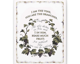 John 15:5  I Am The Vine, You Are The Branches  Canvas Gallery Wrap Illustrated Verse in My Calligraphy