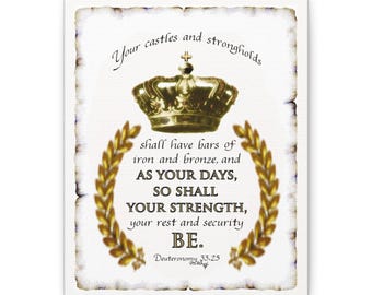 Deuteronomy 33:25 As Your Days So Shall Your Strength Be  Canvas Gallery Wrap My Original Design Illustrated Scripture in My Calligraphy