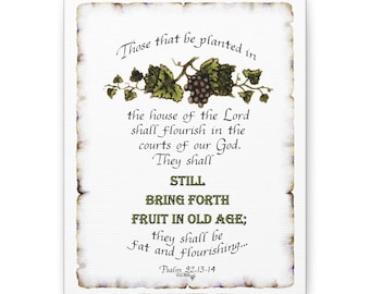 Psalm 92:13-14 Those Planted In The House Of God Still Fruitful In Old Age   Canvas Gallery Wrap Illustrated Scripture in My Calligraphy