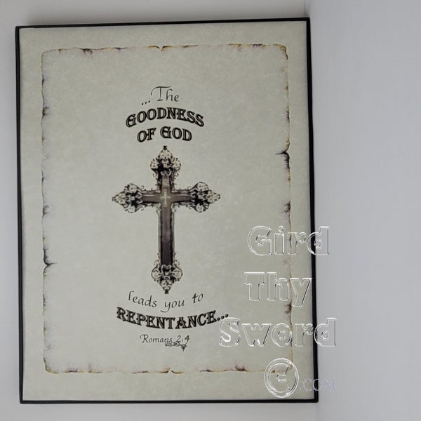 Romans 2:4 God's Goodness Leads to Repentance - FRAMED PRINT- 8 1/2" X 11" Thin Economy Frame w/Glass Front - Calligraphy Bible & Variations