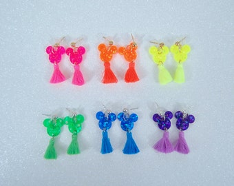 Neon Small Mouse Tassel Earrings