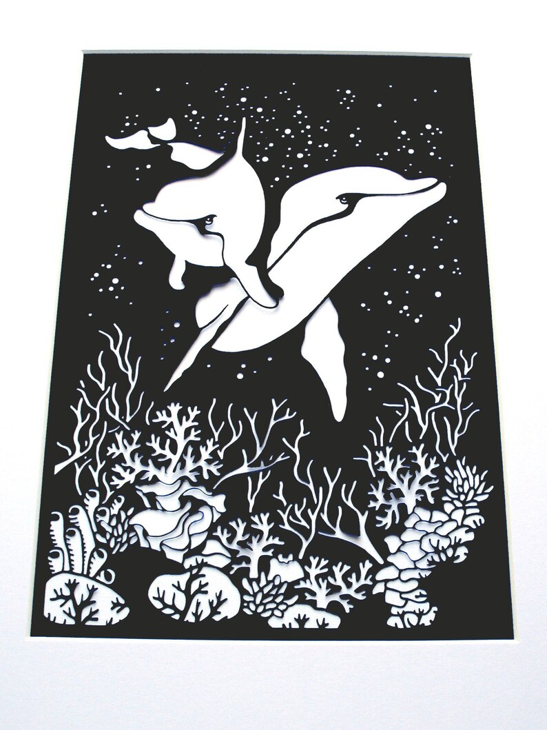 Download Sewing Fiber Papercut Template Papercutting Wall Art Two Dolphins Paper Cutting Template Commercial Papercut Design Paper Cut Pattern Png Svg Leatherworking