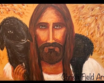 The Shepherd Jesus Christ Lord and Savior, Original Painting 36x24 canvas