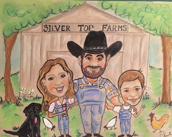 Custom Family Caricature Portrait, Humorous Gift (11x14)