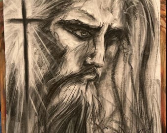 Jesus Christ Original Charcoal Sketch 18x24