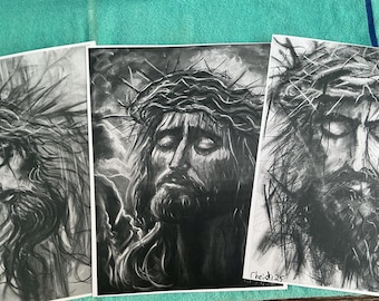 Jesus Christ Charcoal Art Prints, Set of 3 (8.5x11)