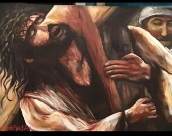 Jesus Christ Crucifixion. Originsl Acrylic Painting  on canvas 36x24