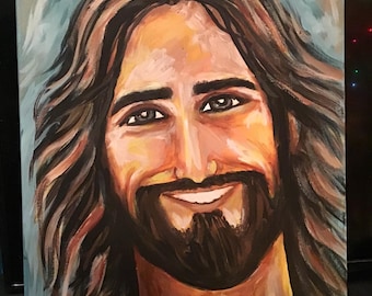 Smiling Jesus Christ Original Acrylic Painting, 16x20
