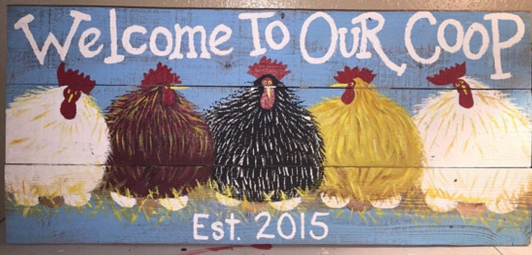 32x16 Chicken Coop Sign Large Rustic wood Hand Painted Country Sign Hens,Roosters,Farm Sign,Chicken Coop Sign,