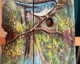Birds Painting 24.5x10Large on Rustic wood Hand Painted,country sign,nature painting,barn sign,custom painting,farm,signs
