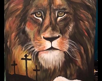 Lion of Judah ,Jesus Christ our Lord. Original painting on large 36x24 canvas
