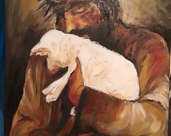 Jesus Holding Lamb, Original Christian Art Painting (20x24)