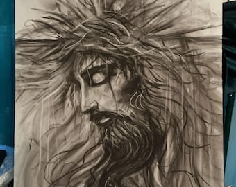 Jesus Christ Print of my Original Charcoal Drawing, Religious Wall Art