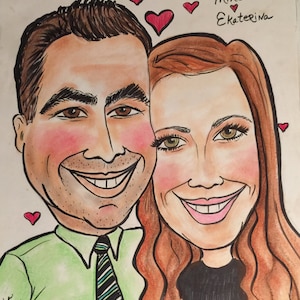 2 person color custom caricature 11x14 hand made couple caricature,gift, birthday gift,Christmas gift,wall art,portrait,funny faces,