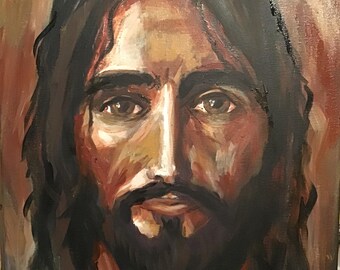 Jesus Christ Original Painting, Christian Art, Golden Acrylic (16x20)