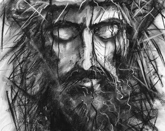 Jesus Christ Charcoal Painting Print, Christian Art (8.5x11)