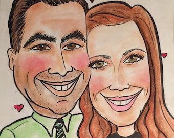 Custom Color Caricature Portrait, Couple Gift, 11x14