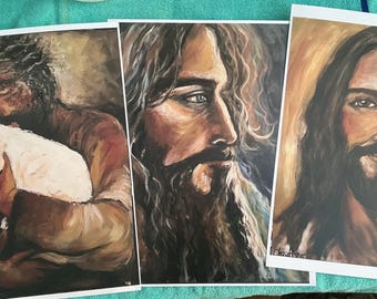 Jesus Christ  3 Art Prints, Christian Catholic Biblical Decor, 8.5x11