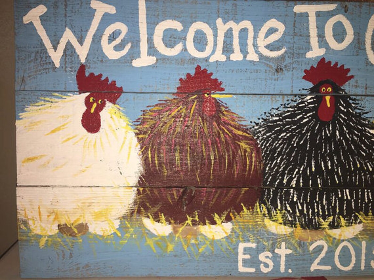 Chicken coop Sign 32x16 Rustic wood Hand Painted Country Sign Etsy