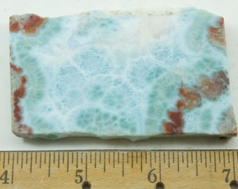 Larimar Stone, 76g, Slab Rough, Blue Pectolite,  Dolphin Stone, Red Plume Matrix, Red Hematite Larimar Matrix, 3 x 2 x 1/4 " (76 x 51 x 7mm)