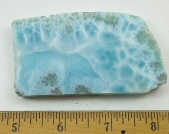 Larimar Slab Rough, 91g, Rough Larimar Stone, Blue Pectolite,  Dolphin Stone, 3  1/4 x 2 x .35-.4"  (88  x 51 x 7.7-8.7 mm)