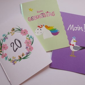 3x birthday card “Seagull & Unicorn”